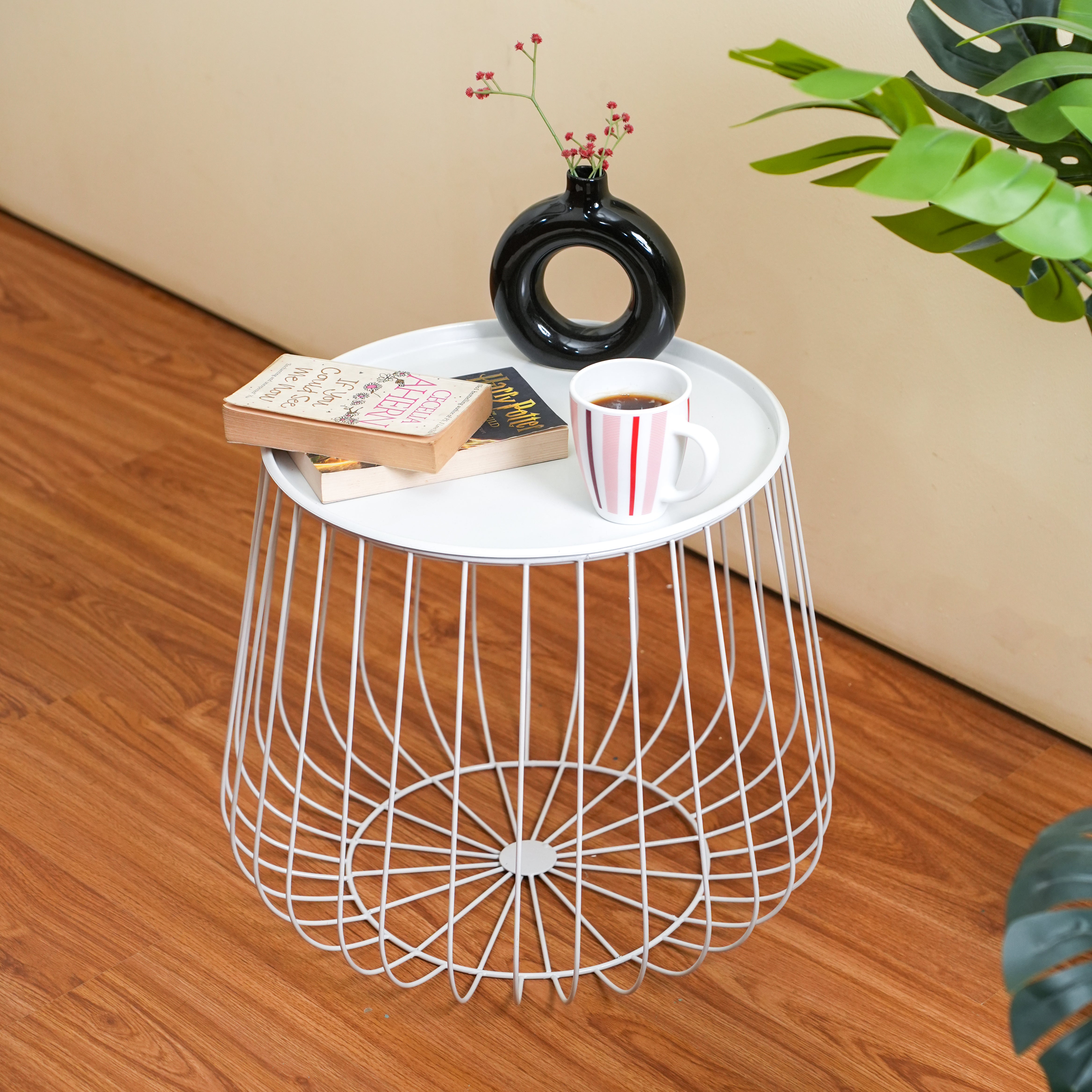 White Round Wire Side Table