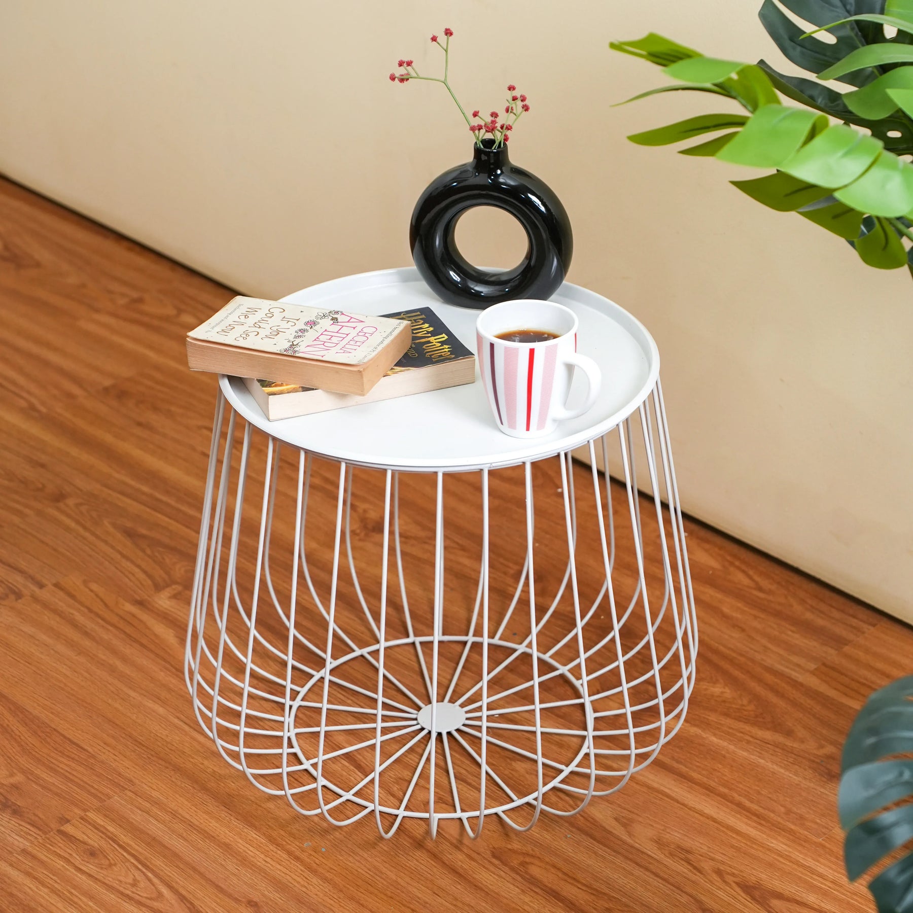 White Round Wire Side Table