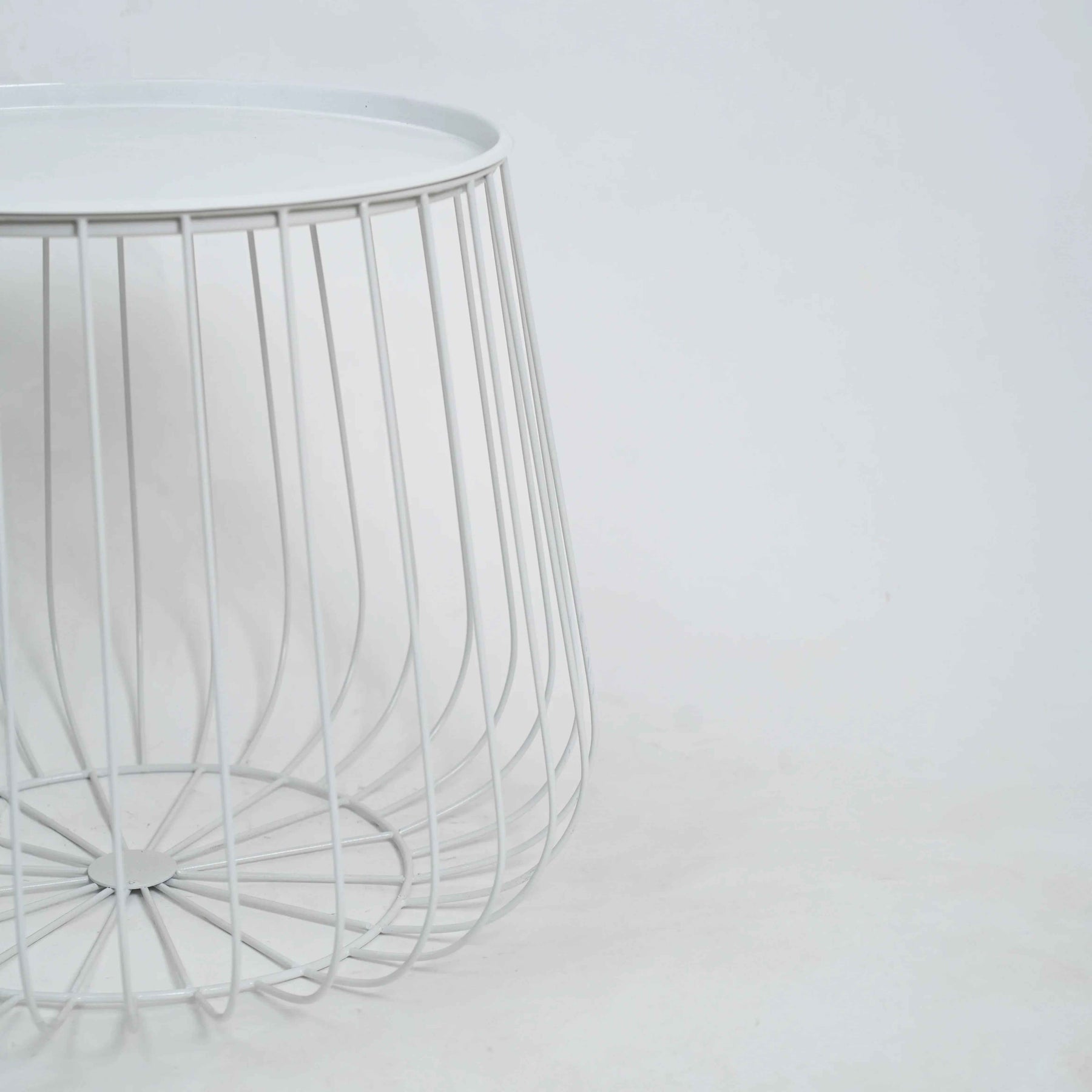 Metal Wire Round Side Table with Storage in White