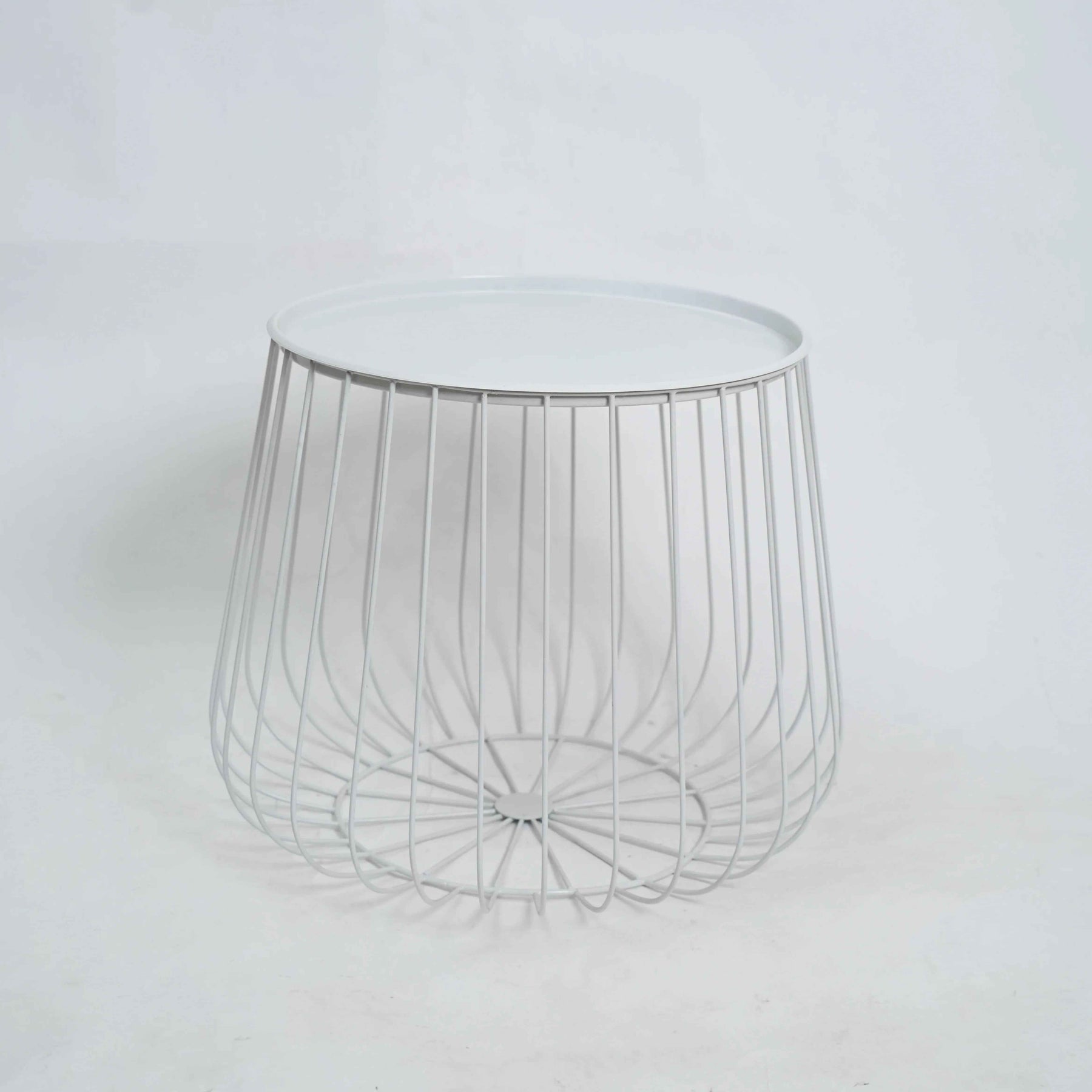 Metal Wire Round Side Table with Storage in White