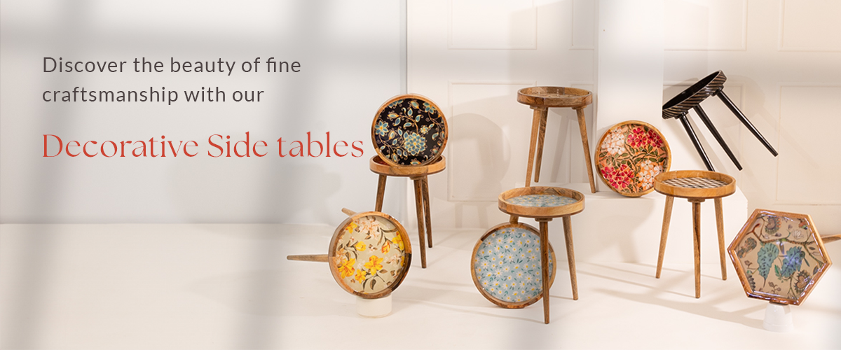 Wood End Tables with Aesthetic Prints