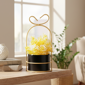 Hanging Black Metal Planter in Gold Wire Basket