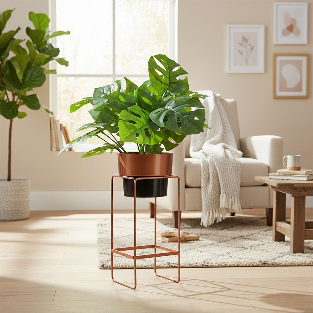 Modern Elevated Metal Planter Stand Copper