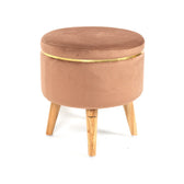Ottoman Stool With Piping In Oak Brown - Combo Of 2