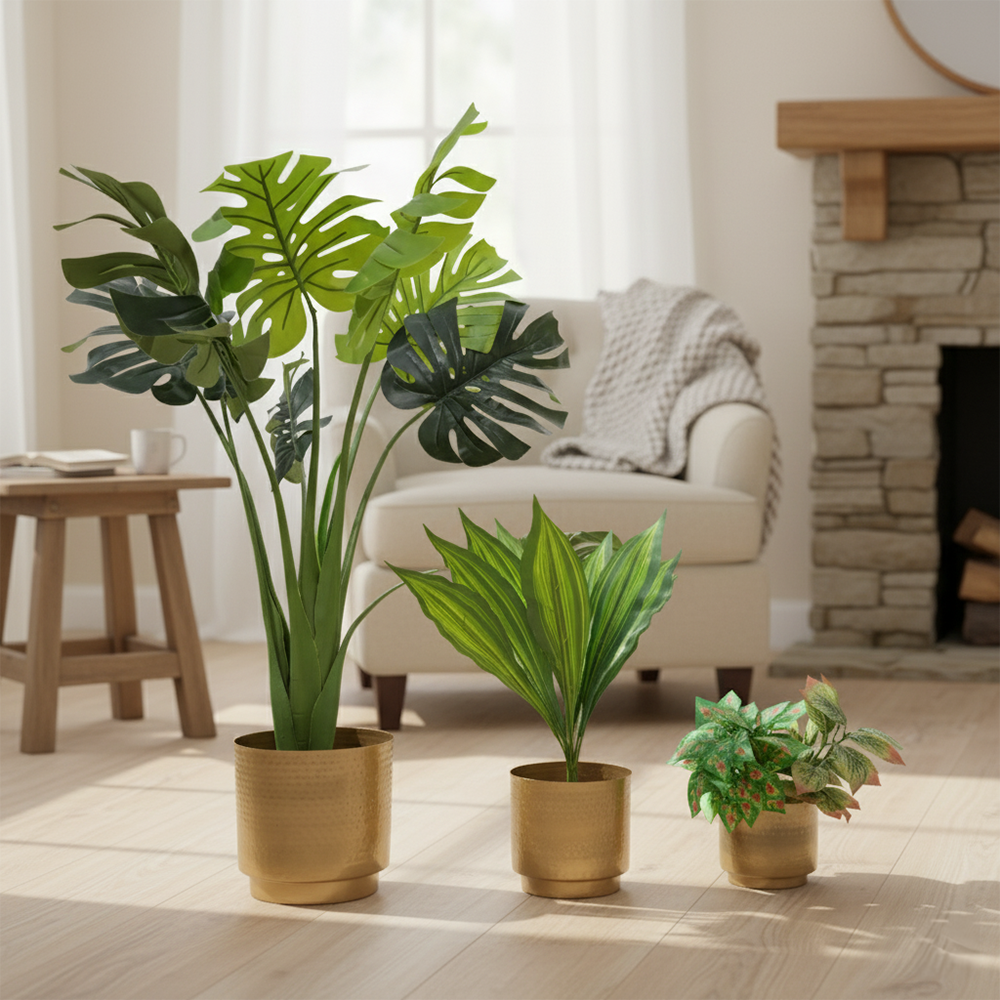 Gold Hammered Metal Planters Set of 3