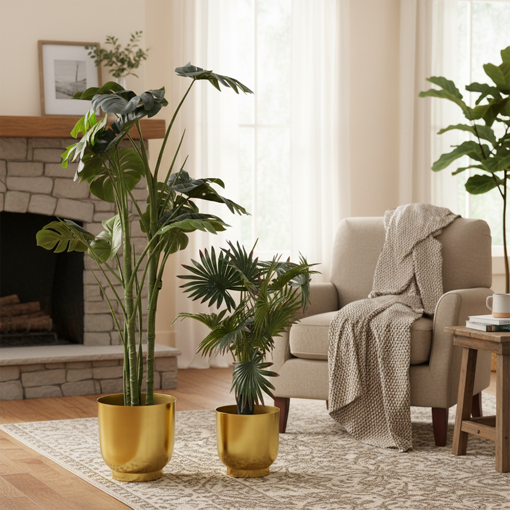 Gold Finish Metal Planters Set of 2