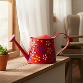 Traditional Watering Can in Floral Print Red (Large)
