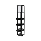 Mango Wood Floor Lamp with Three Drawer Shelf in Black
