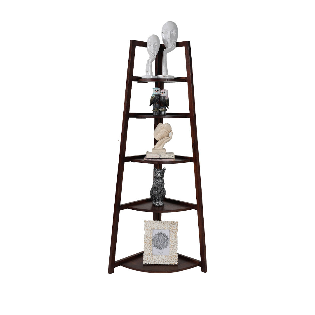 Corner Shelf For Living Room | Wooden Corner 5 Tier Ladder Shelves For Bedroom