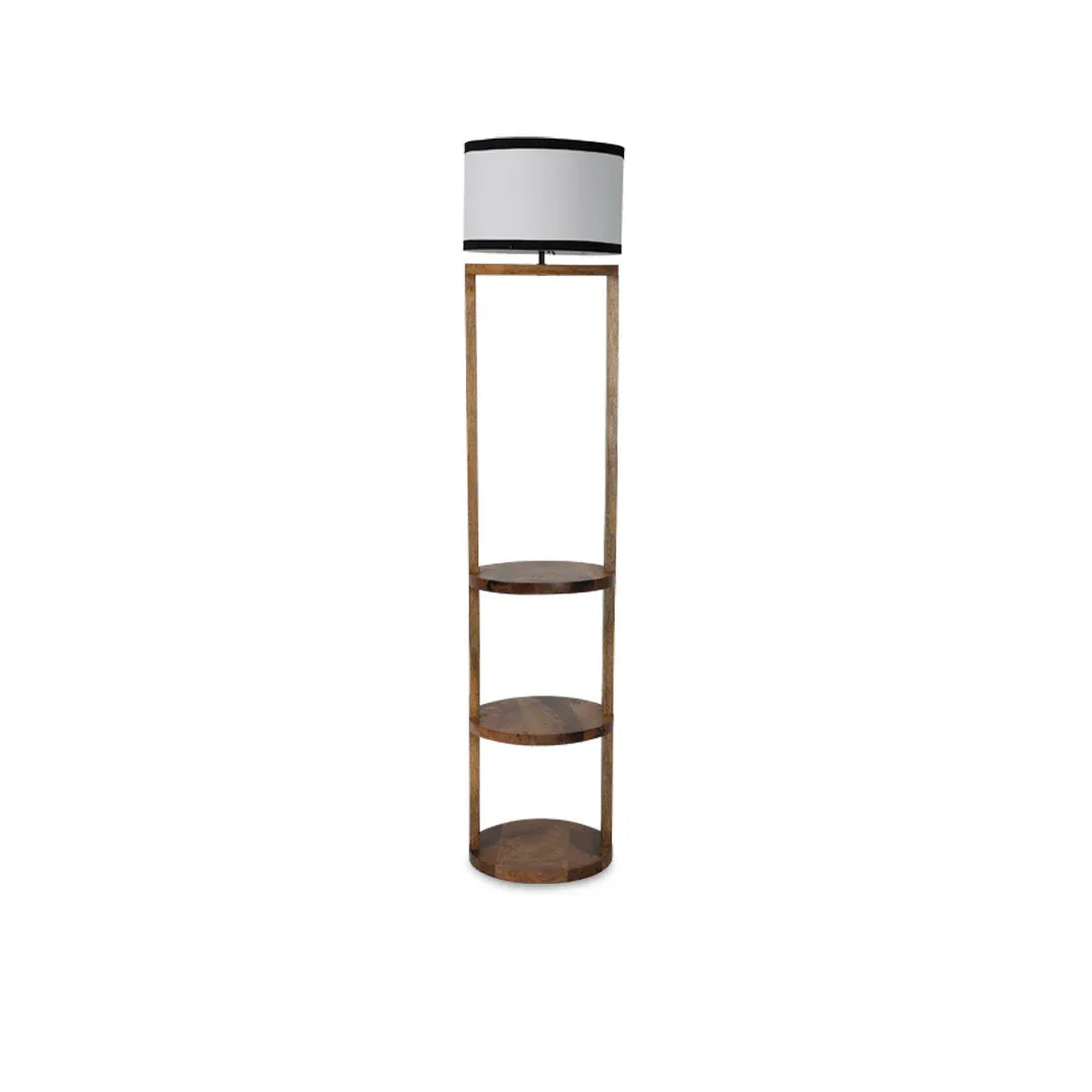 Wooden Shelf Floor Lamp with Storage in Round Shape