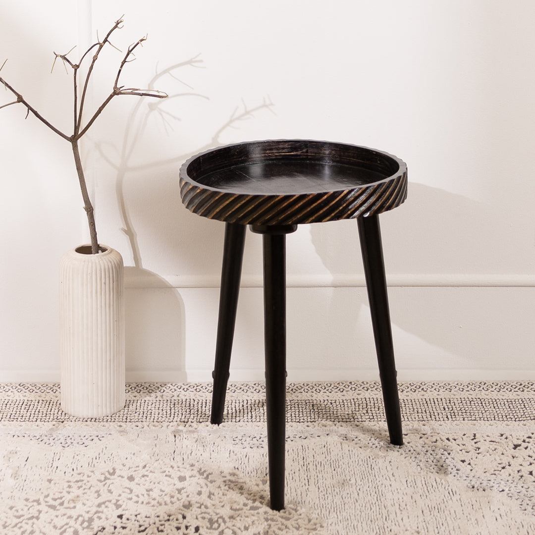 Mango Wood Round Shape End Table For Living Room