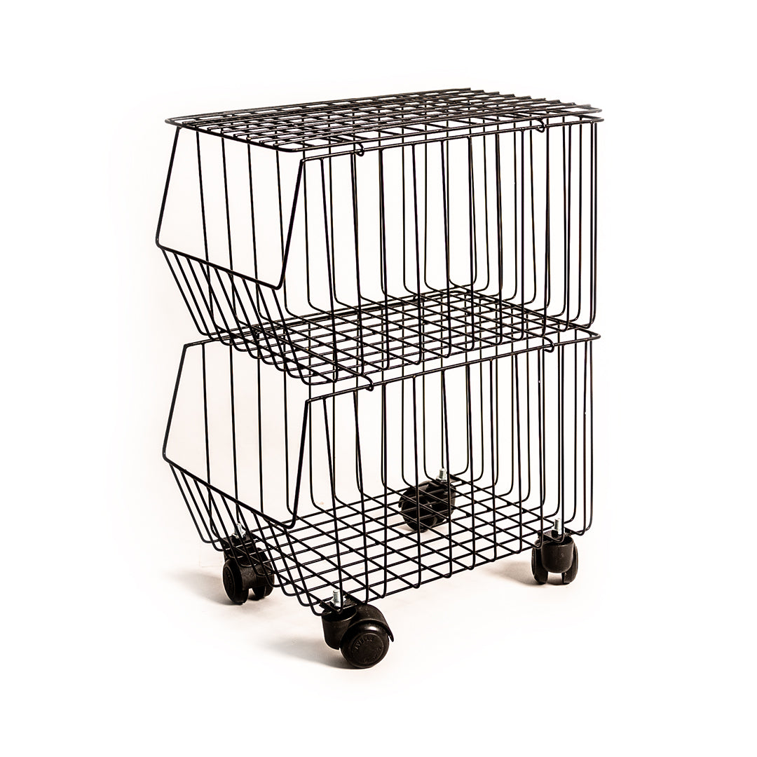 Metal Wire Basket with Wheels And Cover, 2 Tier Stackable Rolling Fruit Basket Utility Rack for Kitchen | THREADVIBE LIVING