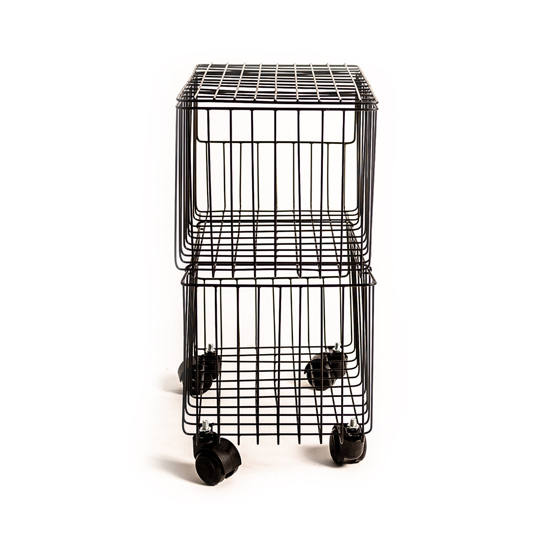 Metal Wire Basket with Wheels And Cover, 2 Tier Stackable Rolling Fruit Basket Utility Rack for Kitchen | THREADVIBE LIVING