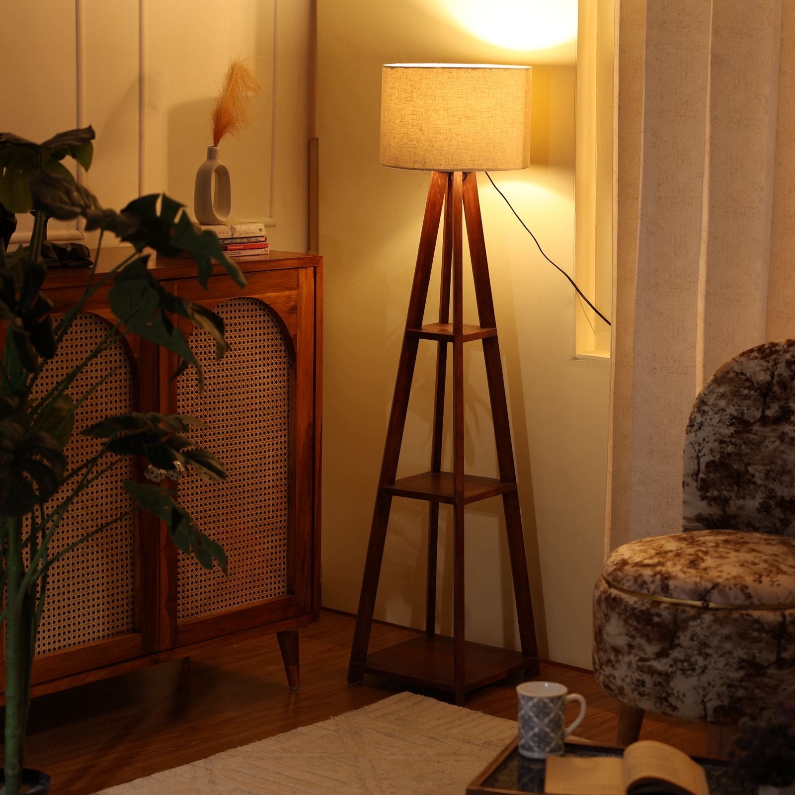 Wooden Floor Lamp With Shelf