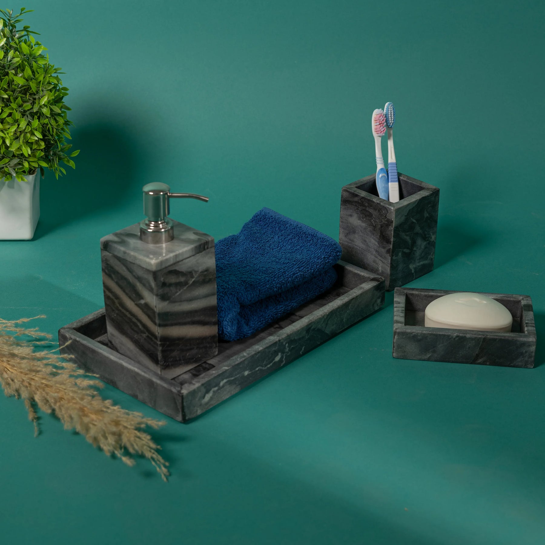 Marble Bathroom Set In Charcoal Brown-Set of 4