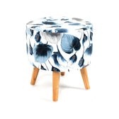 Modern Printed Velvet Chair with Ottoman Stool Combo in Leafy Drift