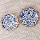 Handcrafted Mango-Wood Blueflower Printed Platters Tray-Set Of 2