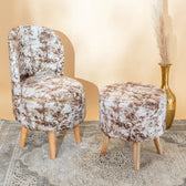 Modern Printed Velvet Chair with Ottoman Stool Combo in Brewed Bean