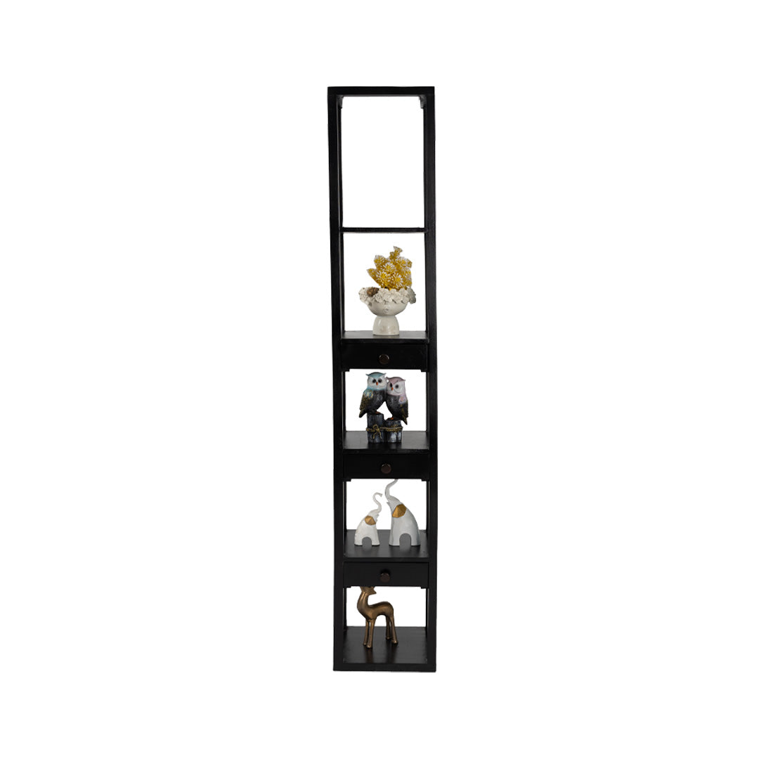 Mango Wood Black Floor Lamp With Three Drawer Shelf Lamp