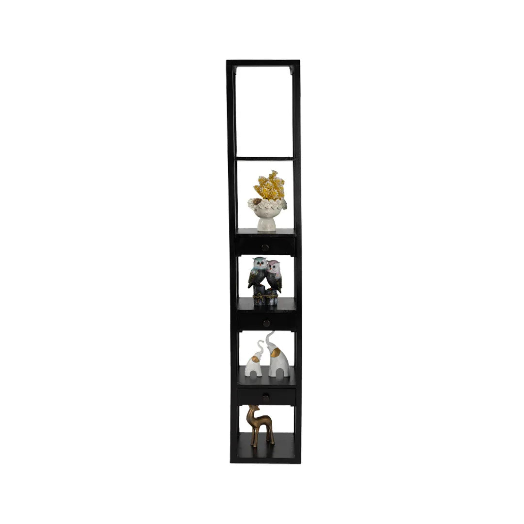 Mango Wood Floor Lamp with Three Drawer Shelf in Black