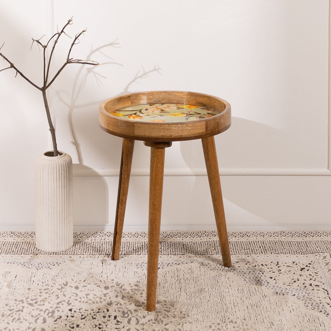 Mango Wood Round Shape End Table For Living Room