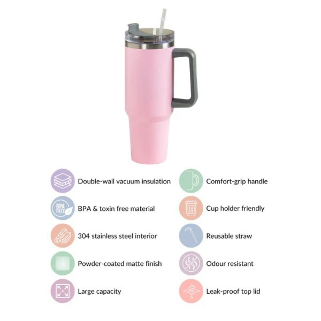 Stainless Steel Insulated Reusable Water Bottle with Lid in Pink