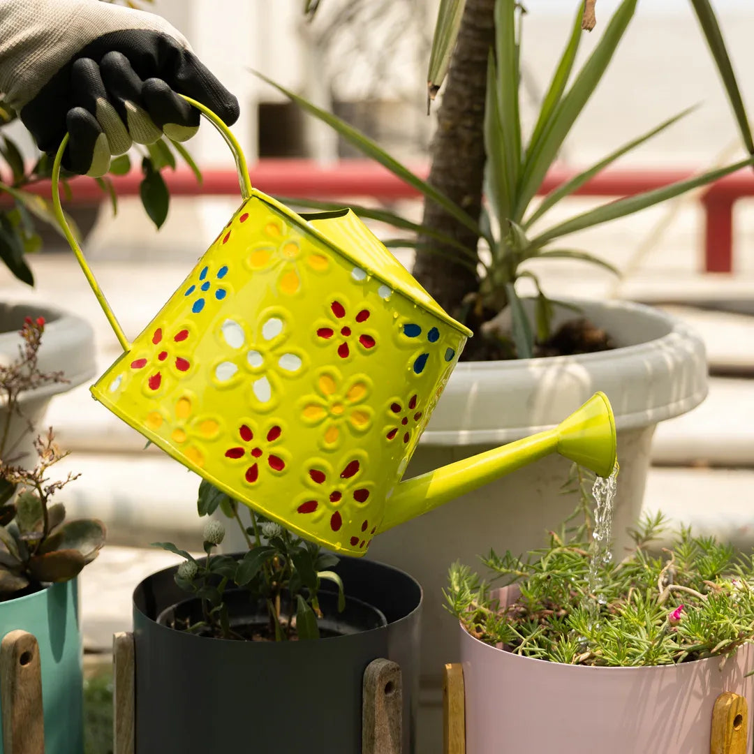 Traditional Watering Can in Floral Print Green (Large)
