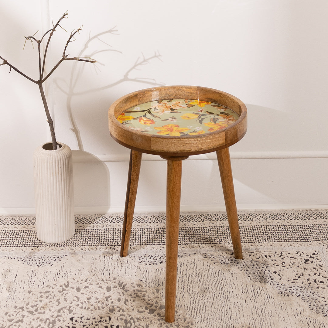 Round End Table For Living Room In Yellowflower