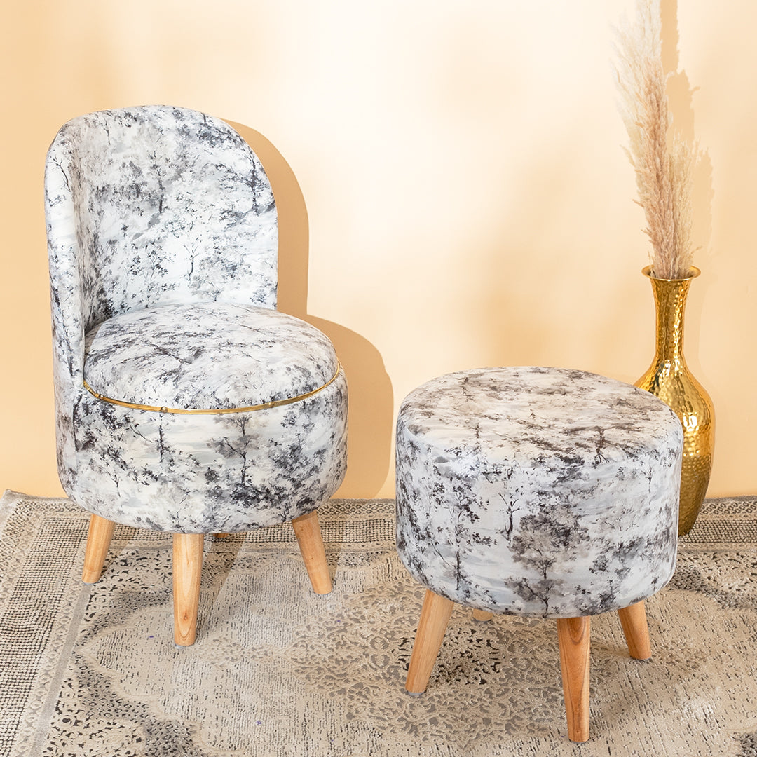 Ottoman Pouffes Print Chair and Stool Combo in Midnight Smoke
