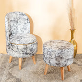 ModernPrinted Velvet Chair with Ottoman Footstool in Midnight Smoke