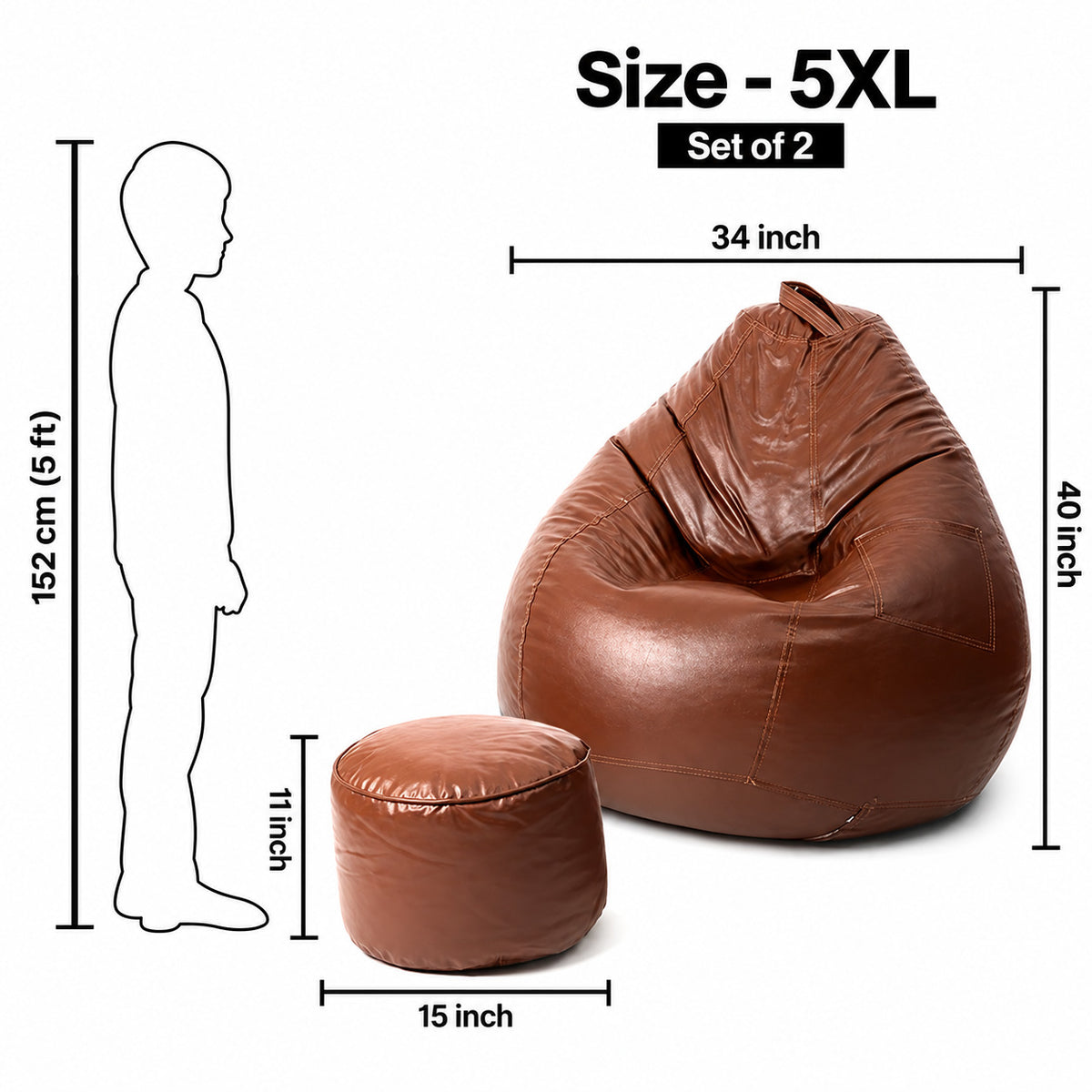 5XL Teardrop Bean Bag & Footrest Set with Beans