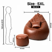 5XL Teardrop Bean Bag with Footrest & Cushion Set with Beans