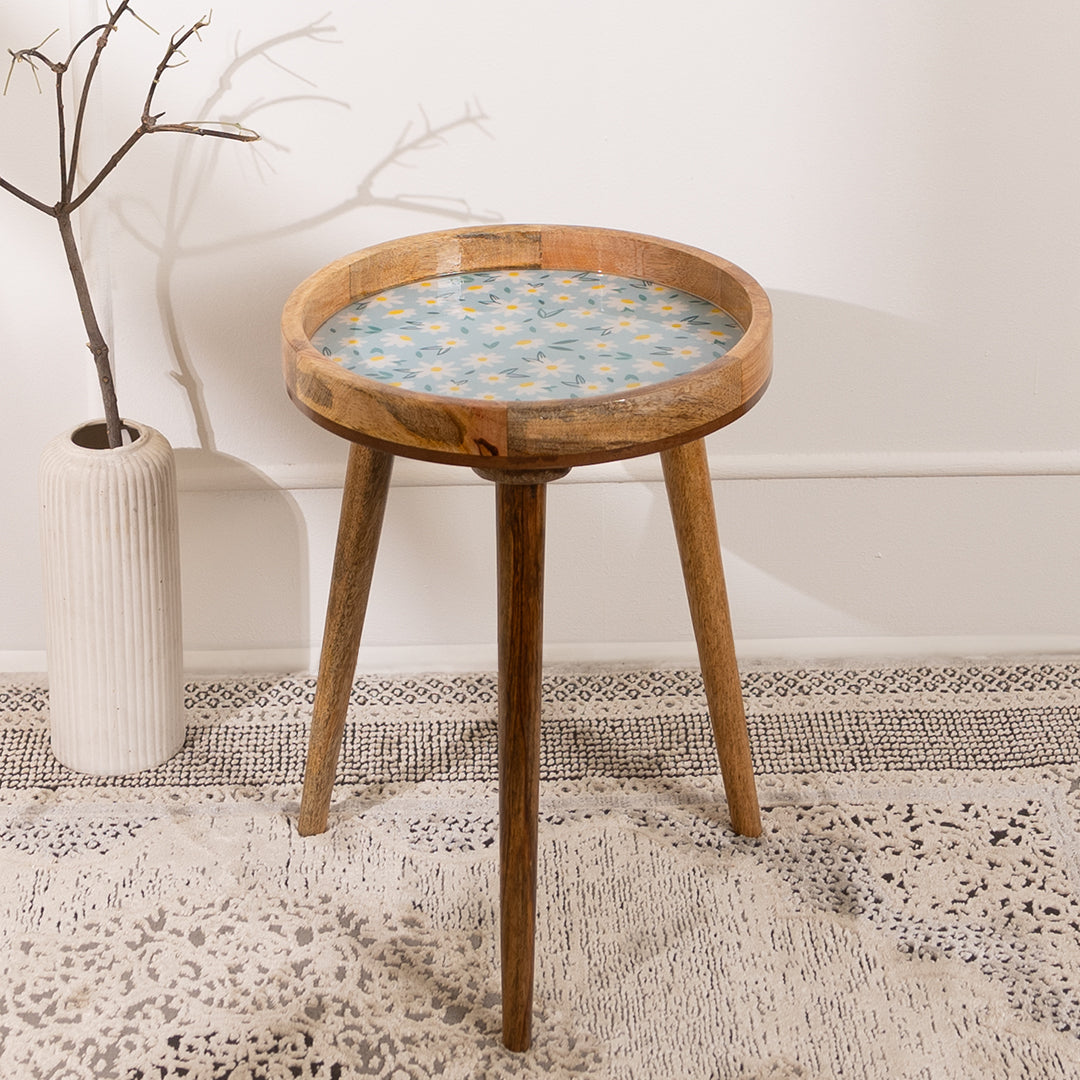 Mango Wood End Table For Living Room In Sunflower