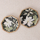 Handcrafted Mango-Wood Rangoon Green Printed Platters Tray-Set Of 2