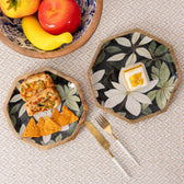 Handcrafted Mango-Wood Rangoon Green Printed Platters Tray-Set Of 2