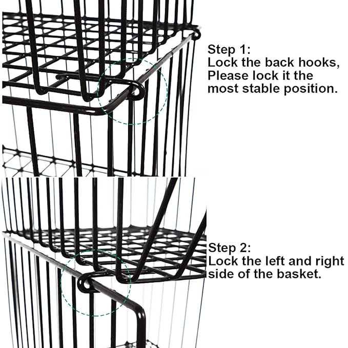 Stackable Rolling Metal Wire Basket With Wheels And Cover In black (4 Tier) For Kitchen Decor