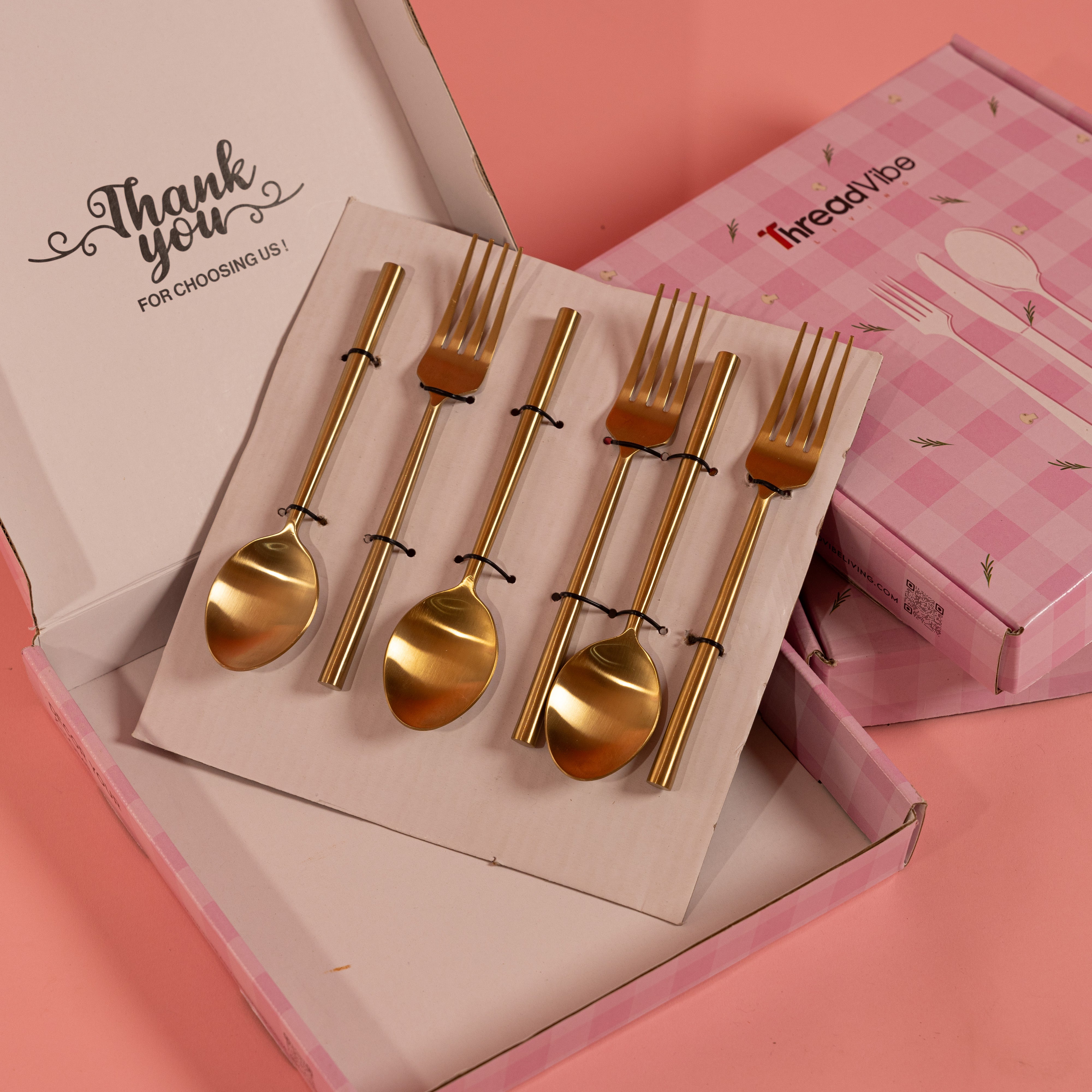 Set Of 6 Gold-Toned Stainless Steel Cutlery Sets