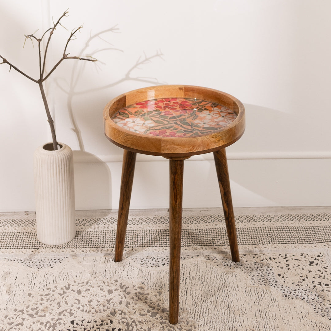 Mango Wood Round Shape End Table For Living Room