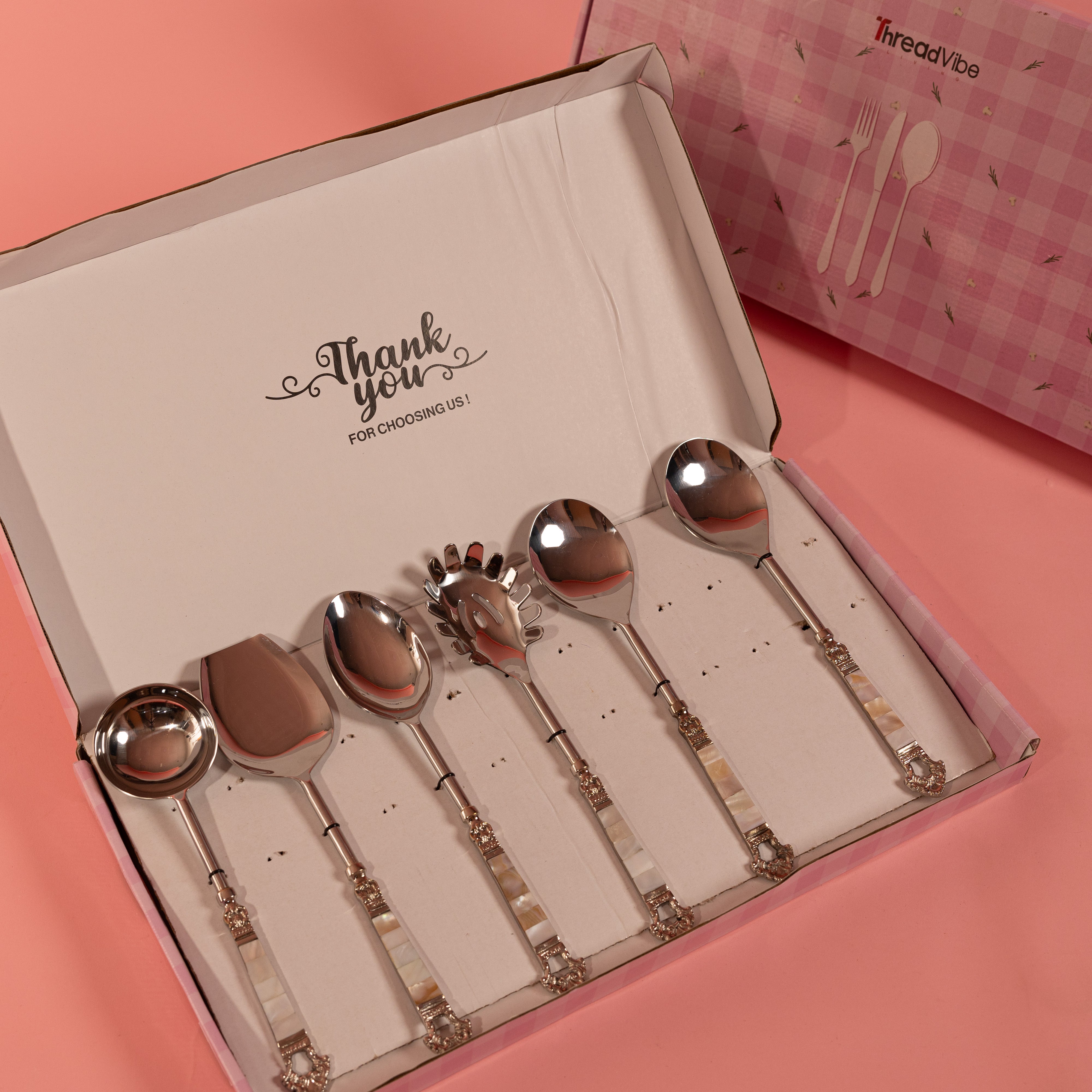 Mother of Pearl Stainless Steel Taj Salad Serving Spoon Set of 6 Piece