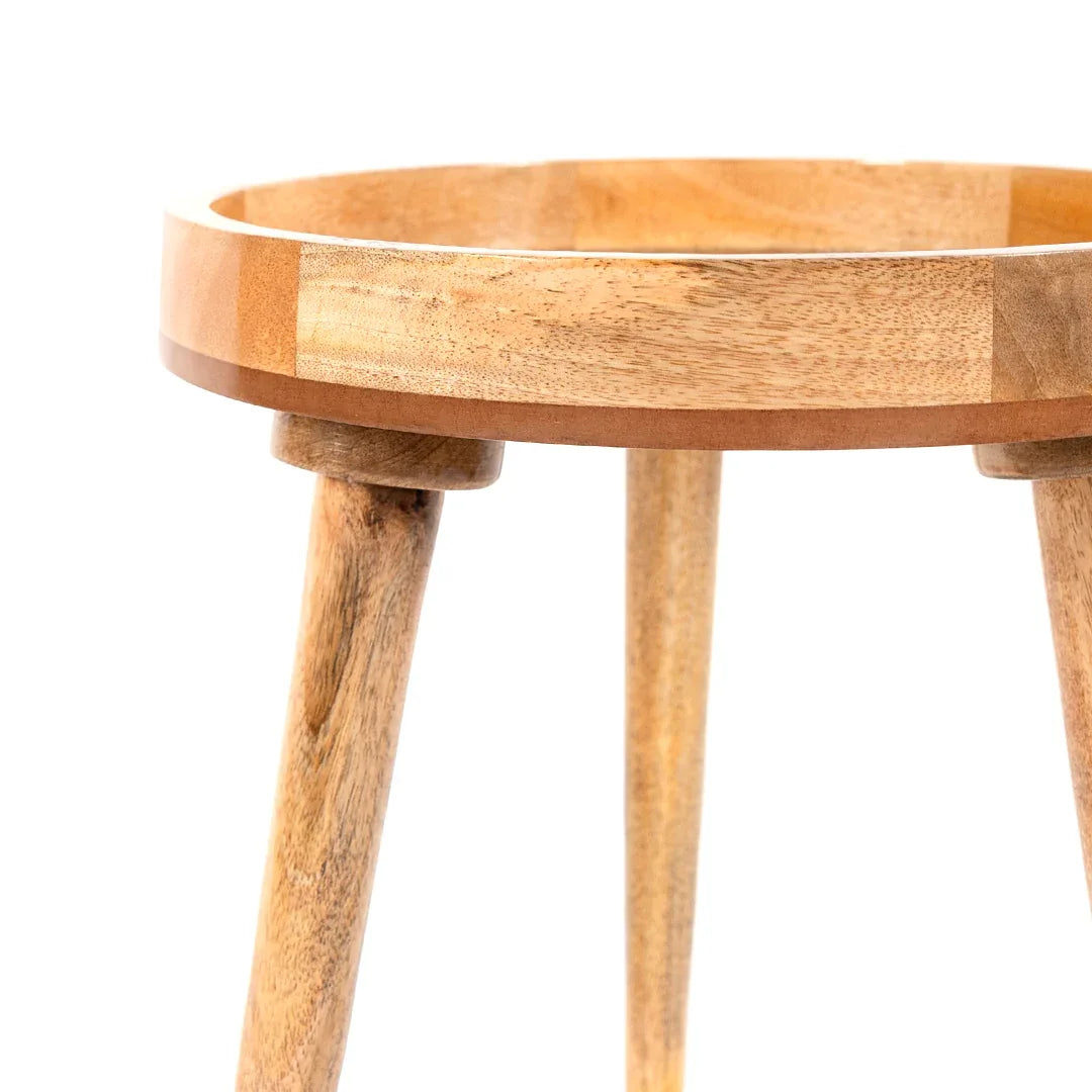 Round Mango Wood Side Table in Rose Gold for Living Room - Bedside Table for Drink & Snacks