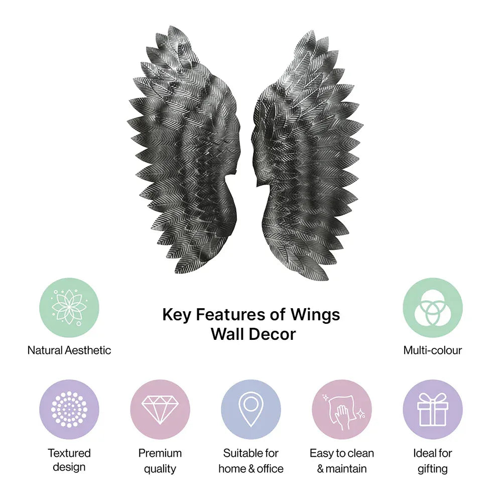 Angel Wings In Charcoal Metal Wall Art For Wall Decor In Living Room