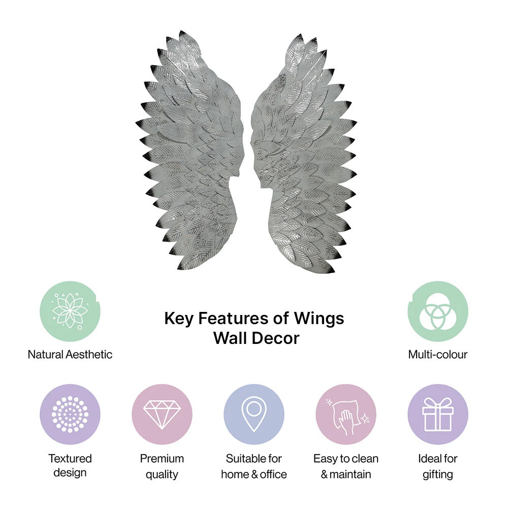 Angel Wings In Silver Metal Wall Art For Wall Decor In Living Room