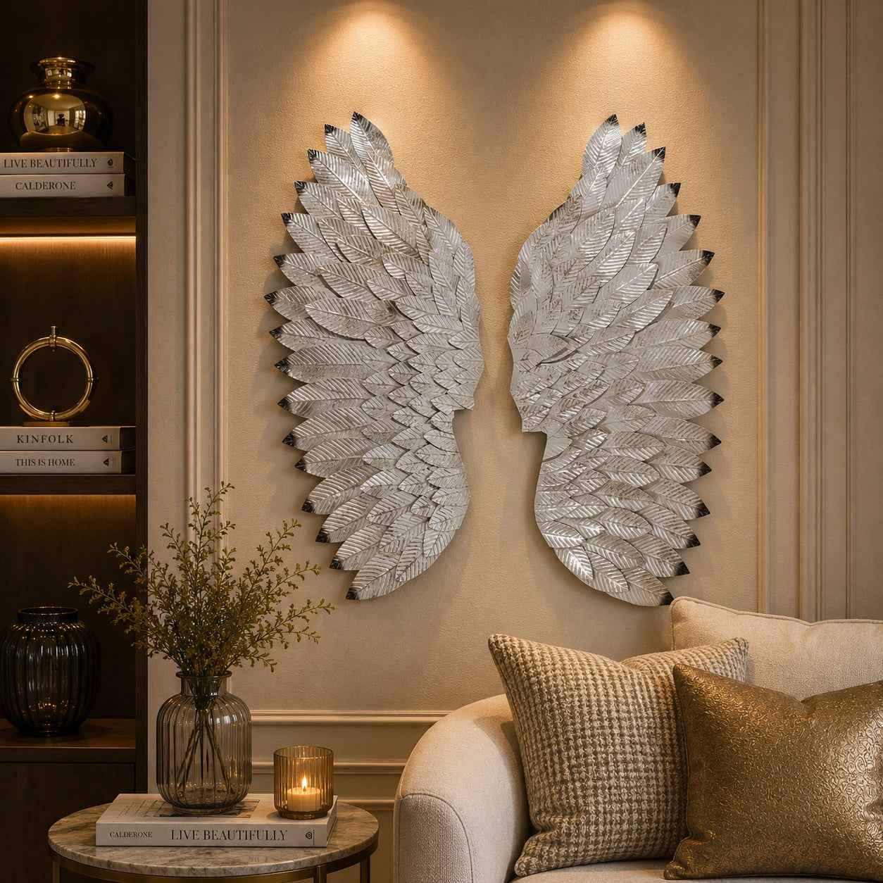 Angel Wings In Silver Metal Wall Art for Wall Decor