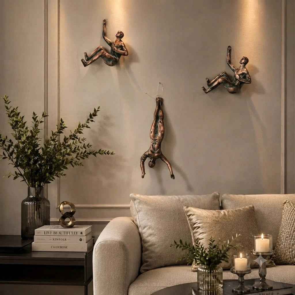 Antique Copper Climbing Human Metal Wall Decor Set of 3