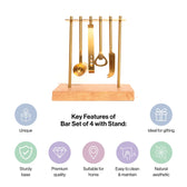 Bar Set Of 4 With Stand Gold PVD Coated For Kitchen Decor