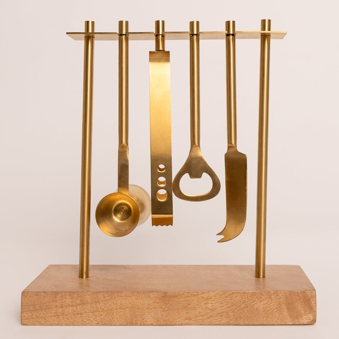 Bar Set Of 4 With Stand Gold Pvd Coated  With Stand