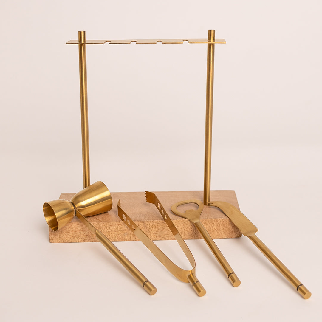 Bar Set Of 4 With Stand Gold Pvd Coated  With Stand