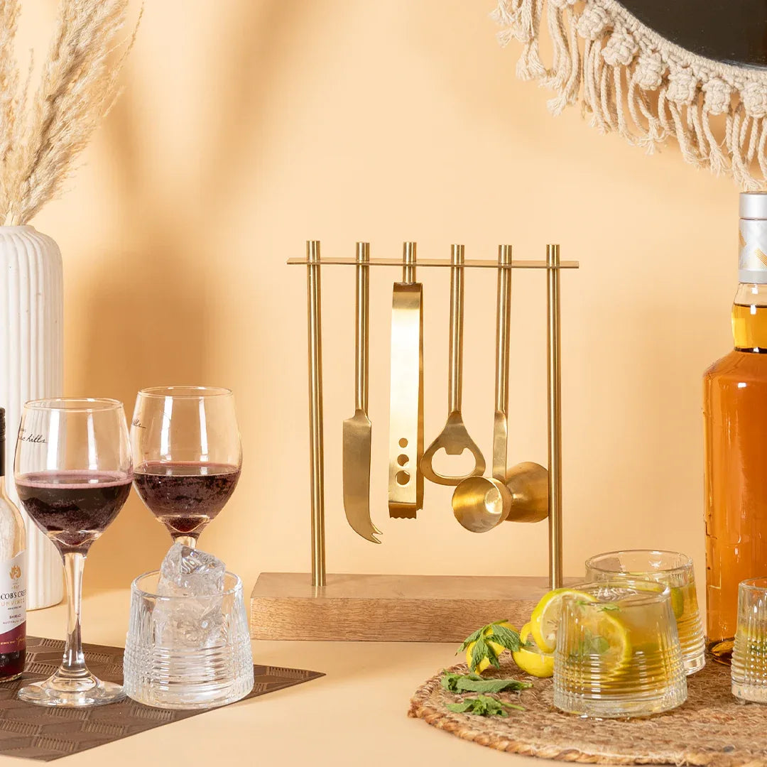 Bar Set Of 4 With Stand Gold PVD Coated For Kitchen Decor