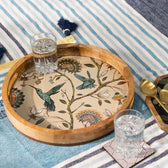 Handcrafted Mango-Wood Wooden Round Tray Flying Birds Design-Single