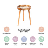 Mango Wood Round Side Table In Birdflower - Bedside table for Living Room & Bedroom